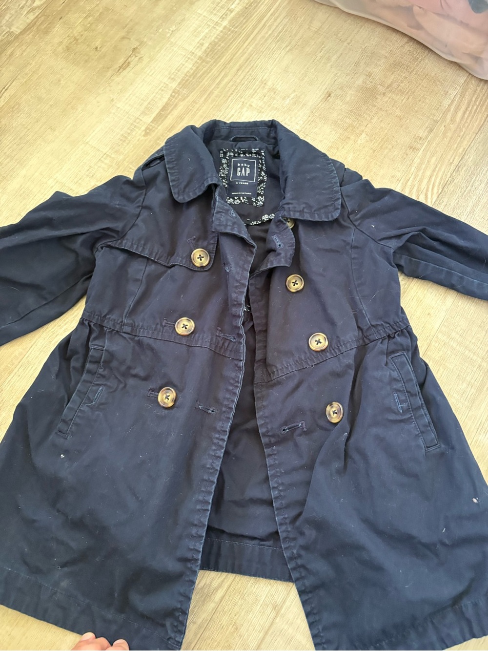 3T Girls GAP Navy Double-Breasted Trench Coat with Button Front
